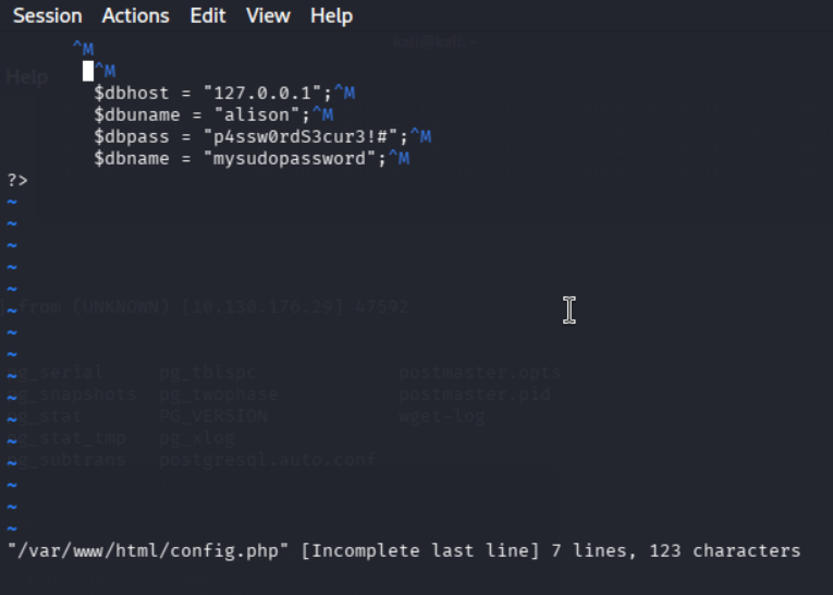 Archivo config.php con contraseña